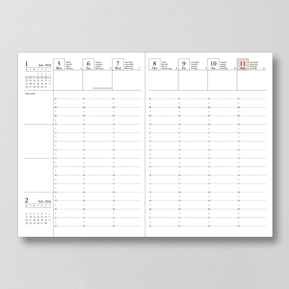 A6 Kalender 2025/26 mit Umschlagtasche Verlauf