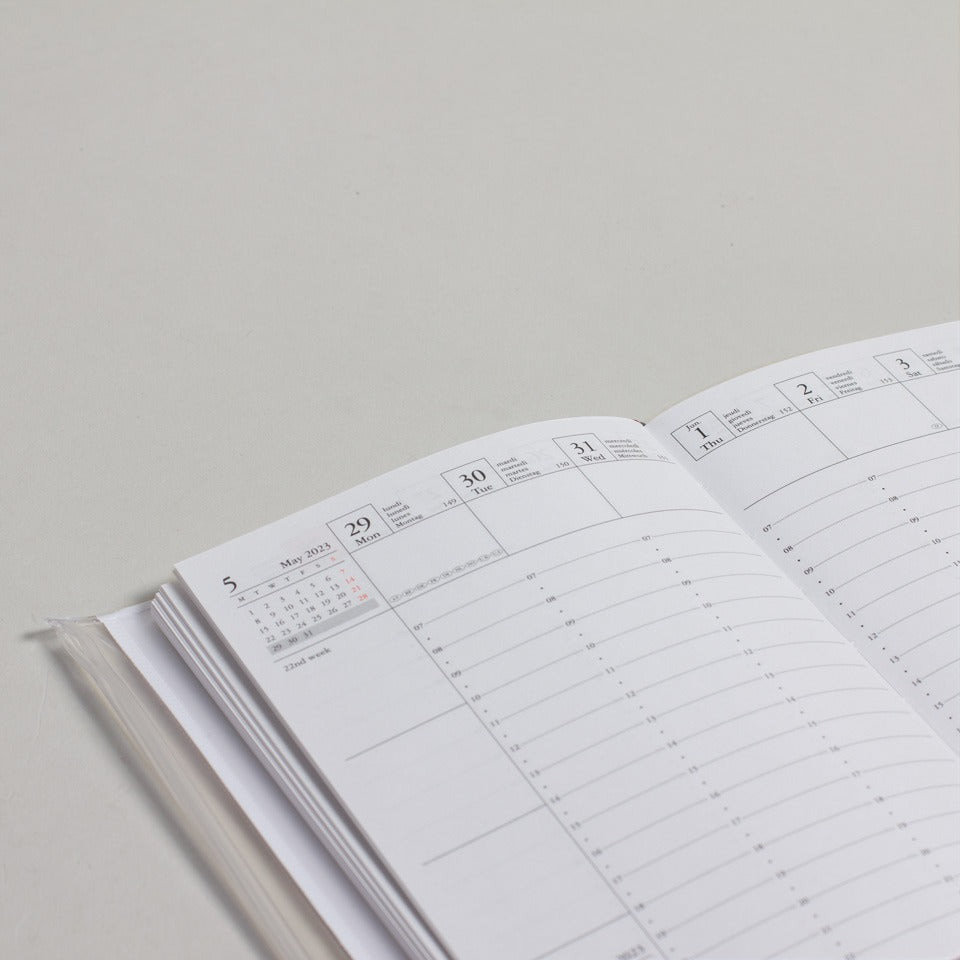 A6 Kalender 2025/26 mit Umschlagtasche Verlauf