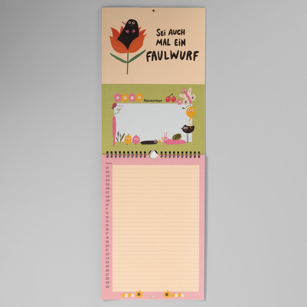 Novemberblatt Faulwurf – Maulwurf-Illustration mit Wortspiel