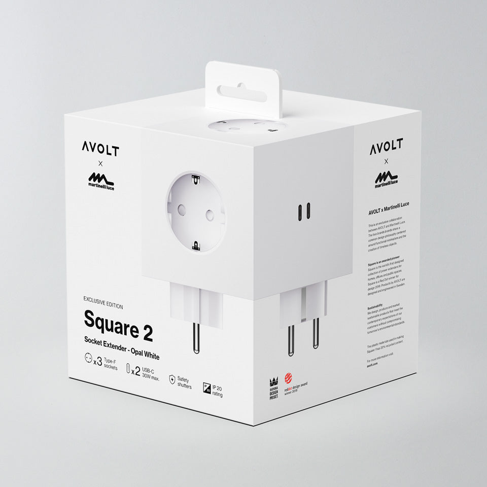 Avolt Square 2 Steckdose / opal white / Martinelli Luce