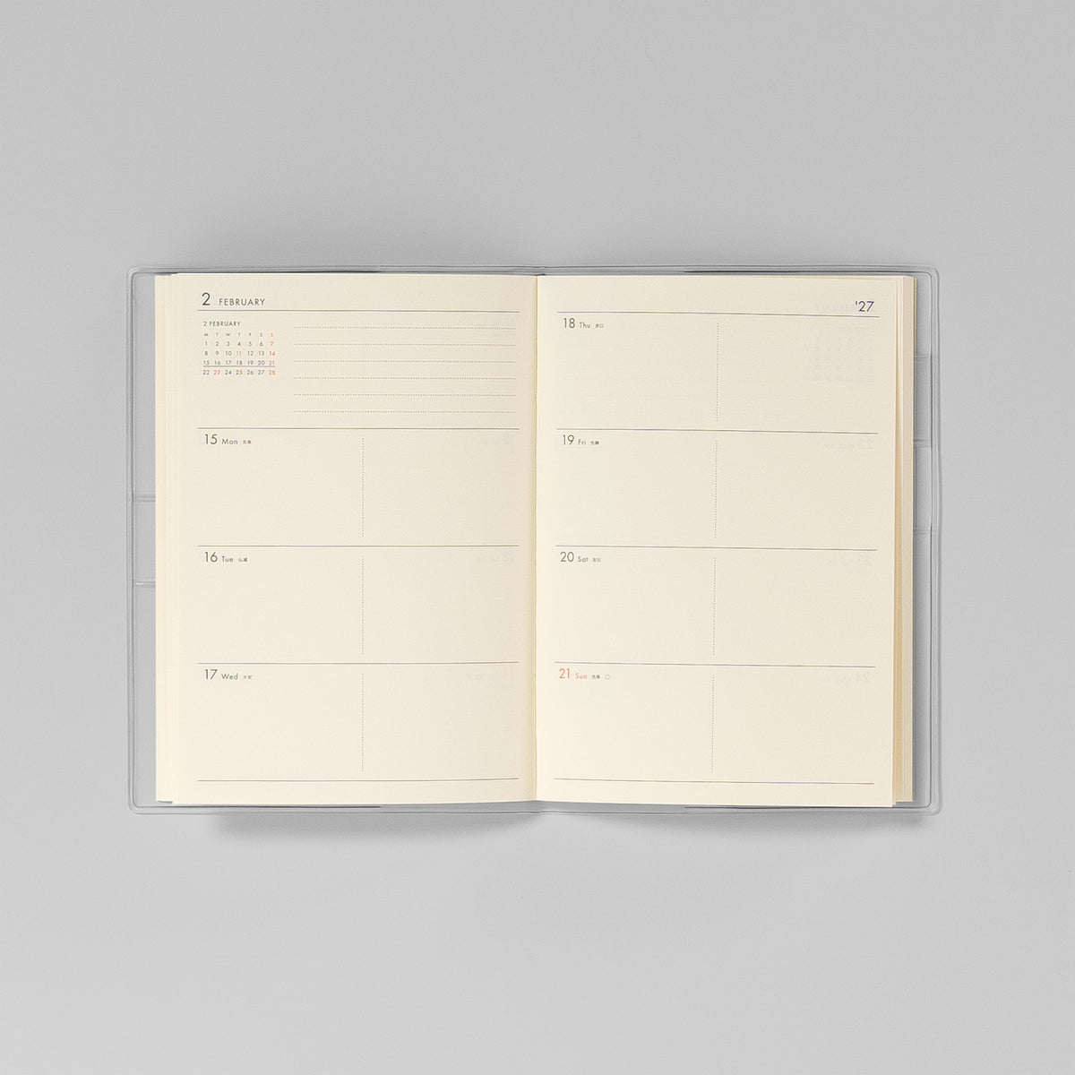 Wochenansicht im Poche Wochenkalender – Doppelseite im Blockformat
