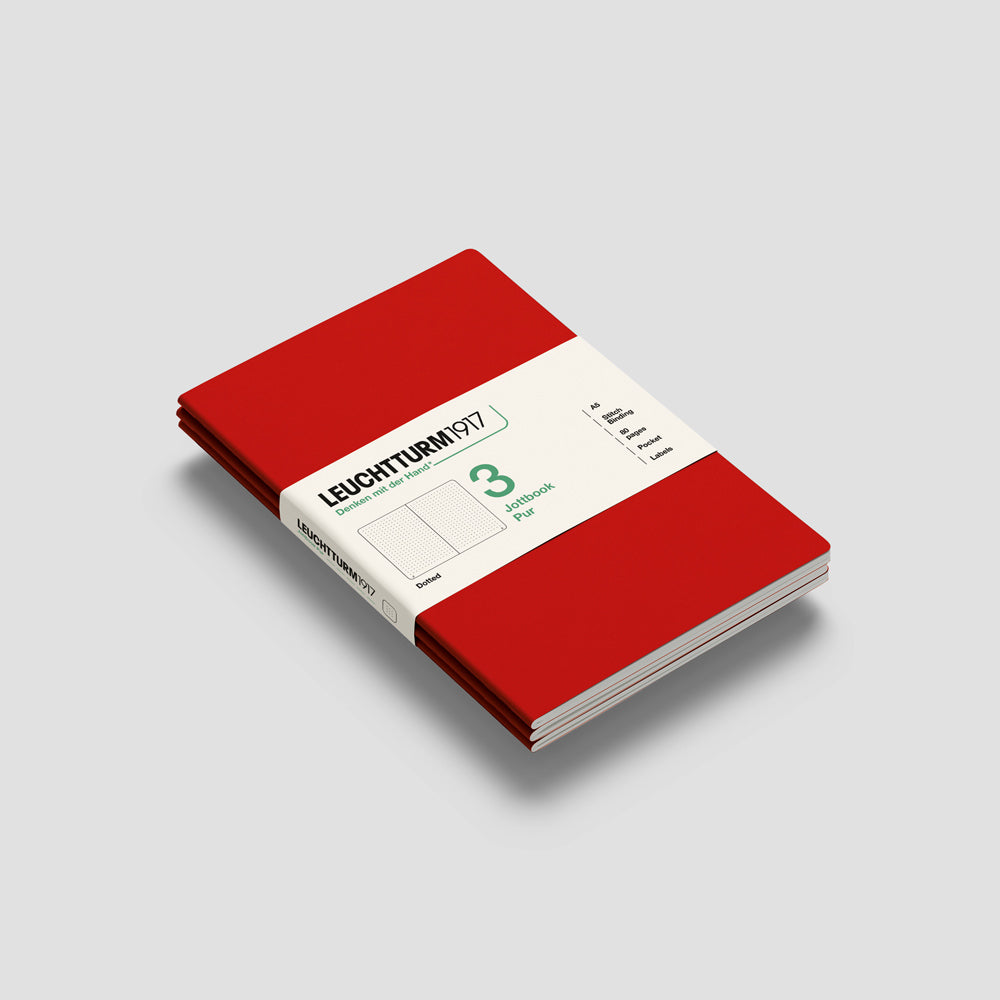 Jottbook Pur 3er Set Cherry-Rot, Seitenansicht aller drei Hefte, A5 gepunktet