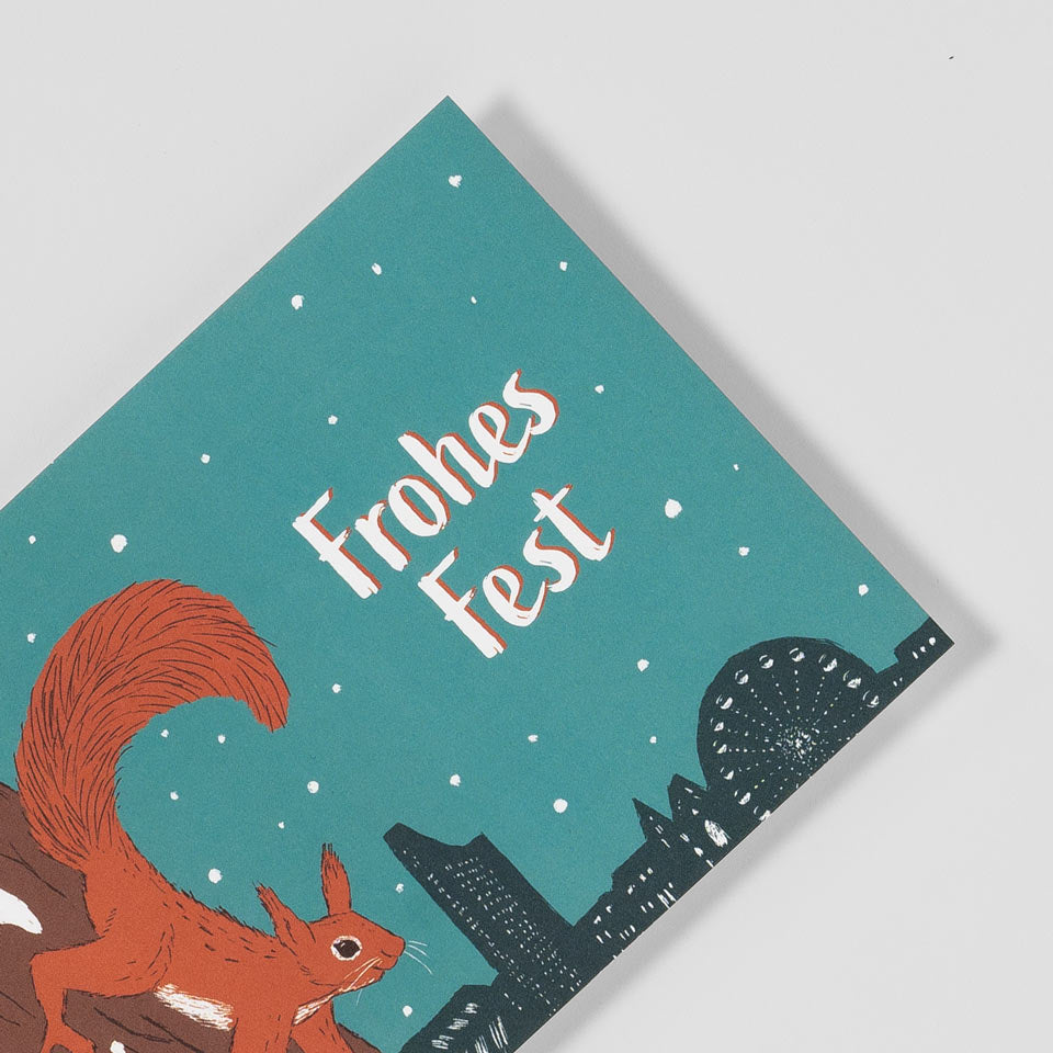 Weihnachtspostkarte Eichhörnchen Leipzig