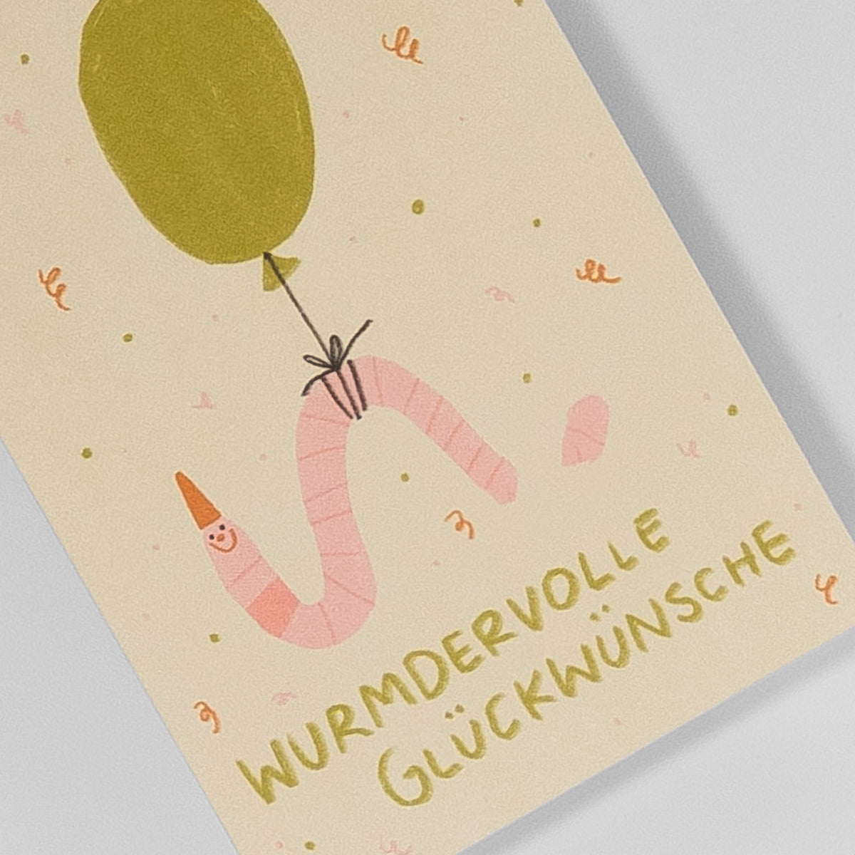 Detailansicht der Slinga Postkarte „Wurmdervolle Glückwünsche“