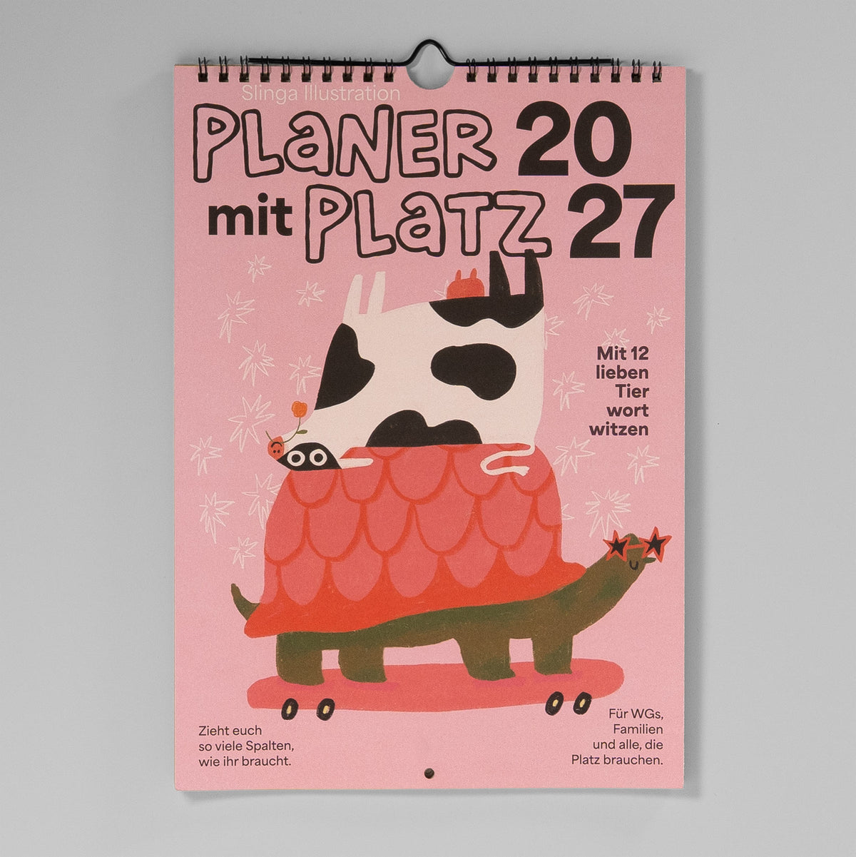 Slinga Planer mit Platz 2027 – Cover des A4-Familienplaners mit Tier-Illustration