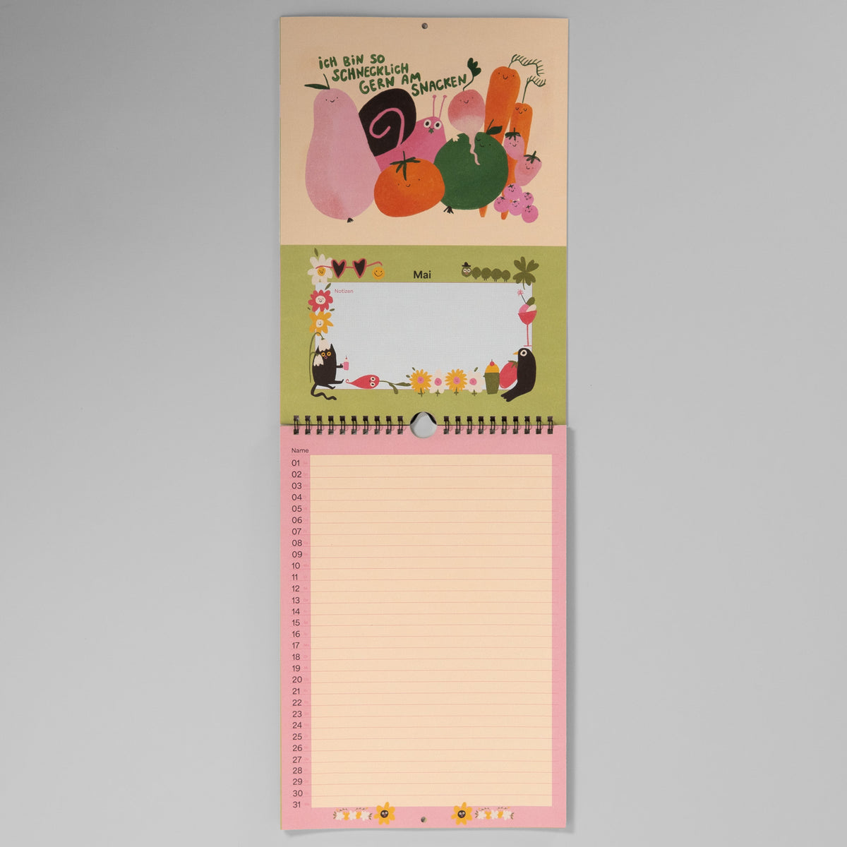 Maiblatt Schnecklich gern – Schnecken-Illustration im Planer mit Platz 2027