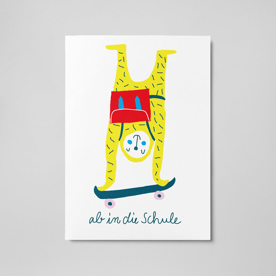 Postkarte ab in die Schule Skateboard