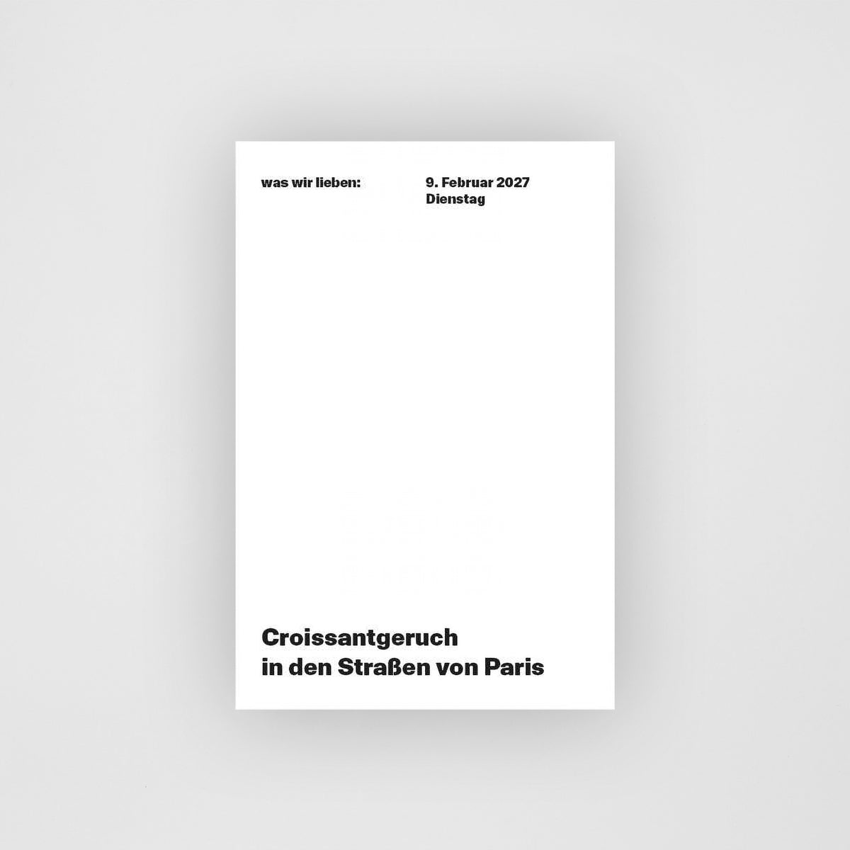 Kalenderblatt Februar vom Was wir lieben Abreißkalender 2027, weißes Papier