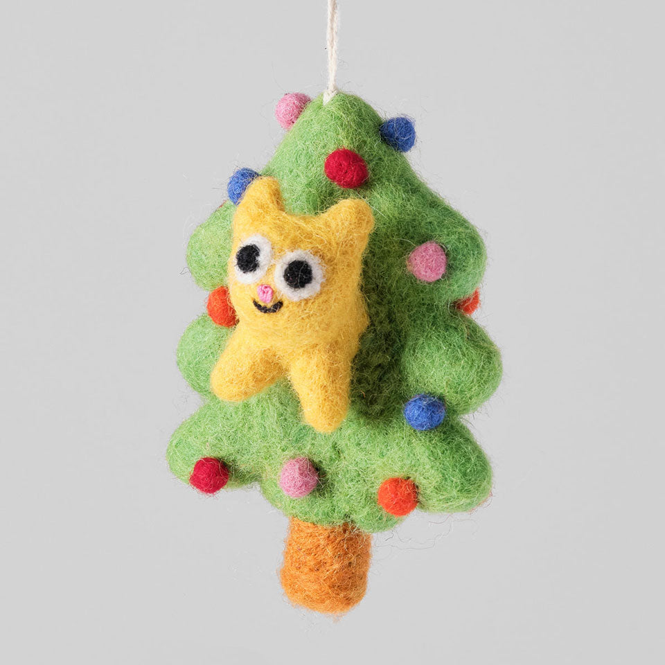 Filzanhänger – Katze im Weihnachtsbaum